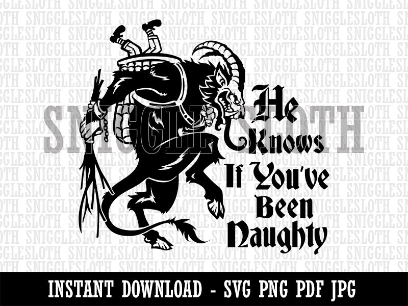 Krampus Knows If You've Been Naughty Christmas Clipart Digital Download SVG PNG JPG PDF Cut Files