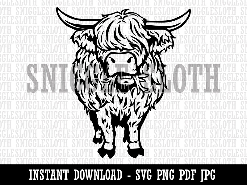 Shaggy Highland Cow Eating Grass Clipart Digital Download SVG PNG JPG PDF Cut Files