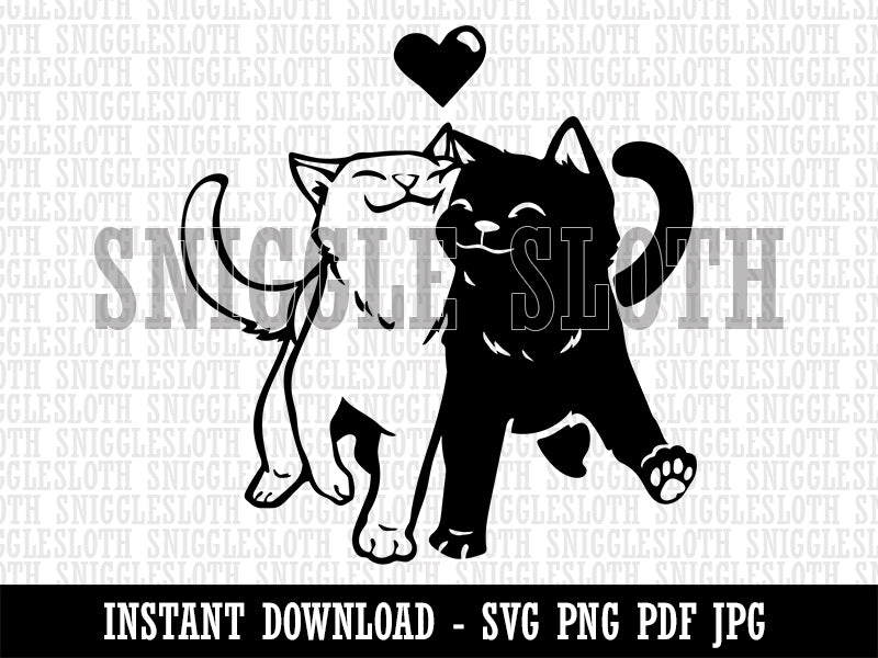 Snuggling Cat Couple Love Anniversary Valentine's Day Clipart Digital Download SVG PNG JPG PDF Cut Files