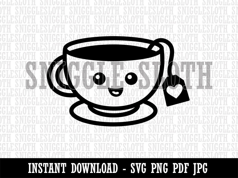 Kawaii Cute Cup of Tea Clipart Digital Download SVG PNG JPG PDF Cut Files