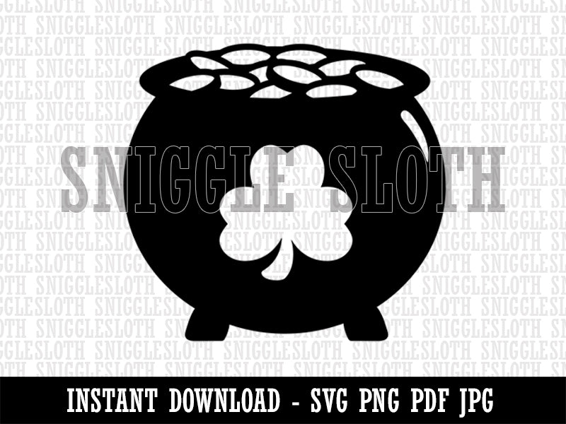 Lucky Pot of Gold with Shamrock Saint Patrick's Day Clipart Digital Download SVG PNG JPG PDF Cut Files