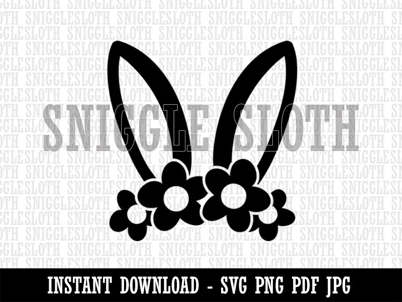 Easter Bunny Ears with Flower Crown Clipart Digital Download SVG PNG JPG PDF Cut Files