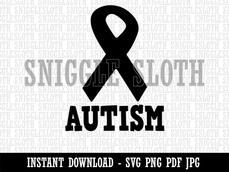 Autism with Awareness Ribbon Clipart Digital Download SVG PNG JPG PDF Cut Files