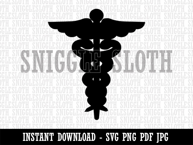 Staff of Hermes Silhouette Caduceus Medical Symbol Clipart Digital Download SVG PNG JPG PDF Cut Files