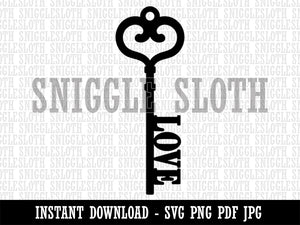 Vintage Heart Skeleton Key Love Clipart Digital Download SVG PNG JPG PDF Cut Files