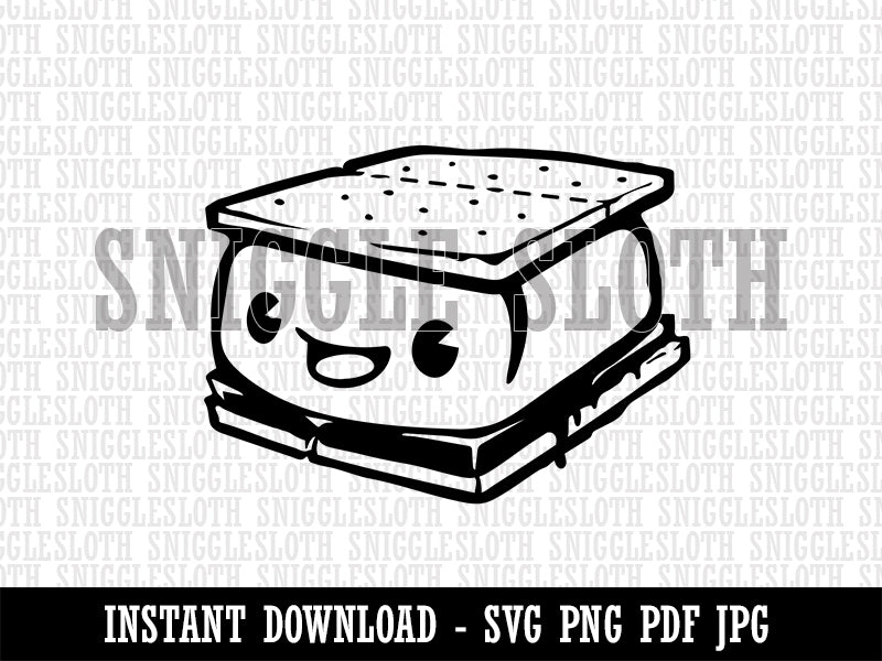 Cute Kawaii S'mores Marshmallow Clipart Digital Download SVG PNG JPG PDF Cut Files
