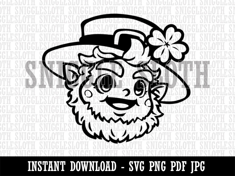 Cute Saint Patrick's Day Leprechaun Head Clipart Digital Download SVG PNG JPG PDF Cut Files