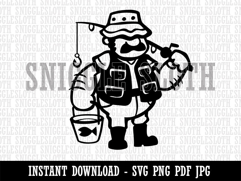 Fisherman Dad with Fishing Rod Clipart Digital Download SVG PNG JPG PDF Cut Files