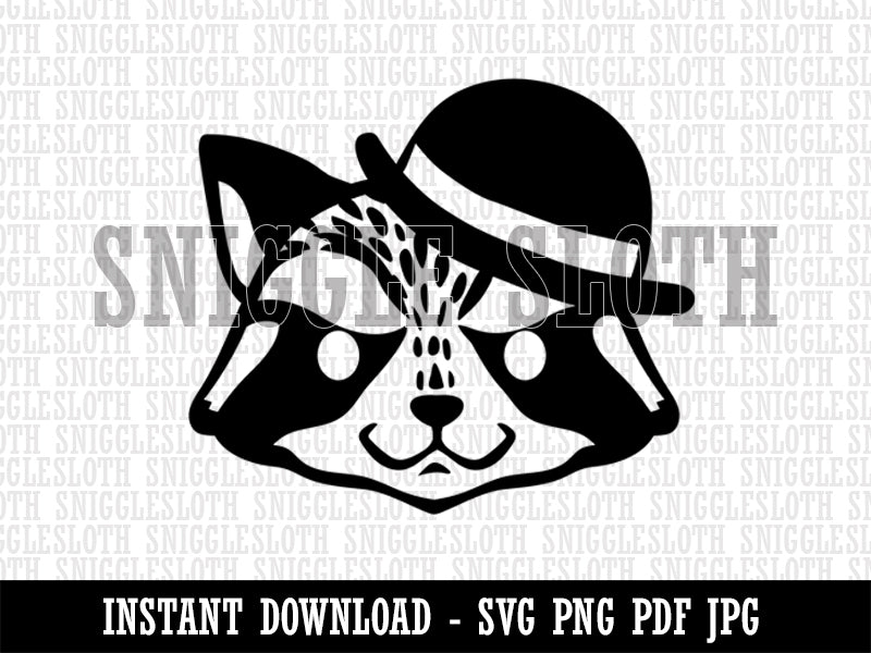 Raccoon with English Derby Bowler Hat Clipart Digital Download SVG PNG JPG PDF Cut Files