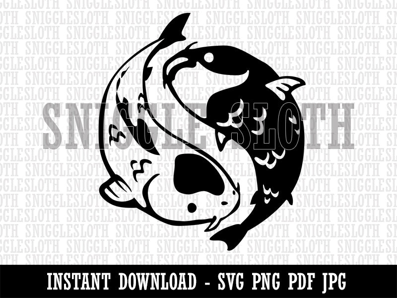 Yin and Yang Koi Fish Clipart Digital Download SVG PNG JPG PDF Cut Files