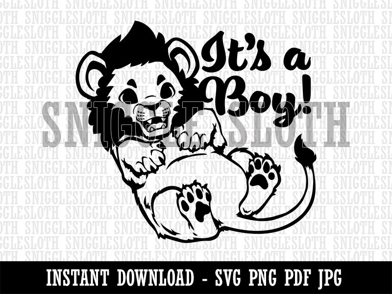 It's a Boy Lion Gender Reveal Clipart Digital Download SVG PNG JPG PDF Cut Files