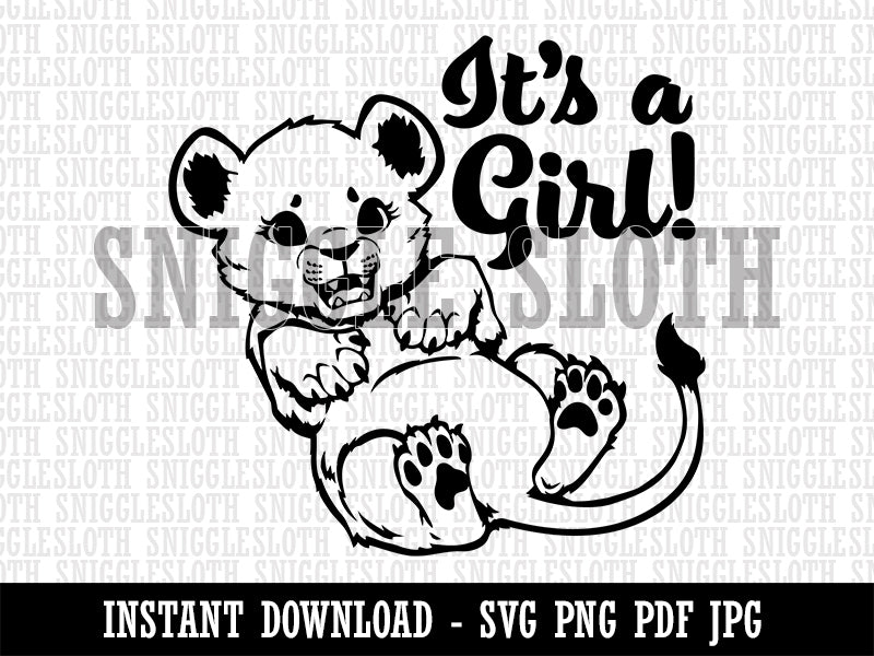 It's a Girl Lion Gender Reveal Clipart Digital Download SVG PNG JPG PDF Cut Files