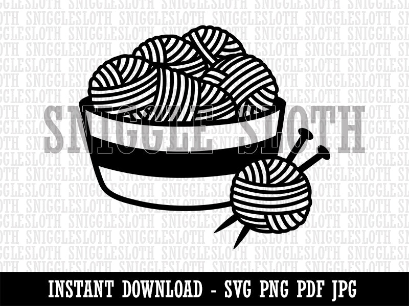 Basket of Yarn Knitting Clipart Digital Download SVG PNG JPG PDF Cut Files