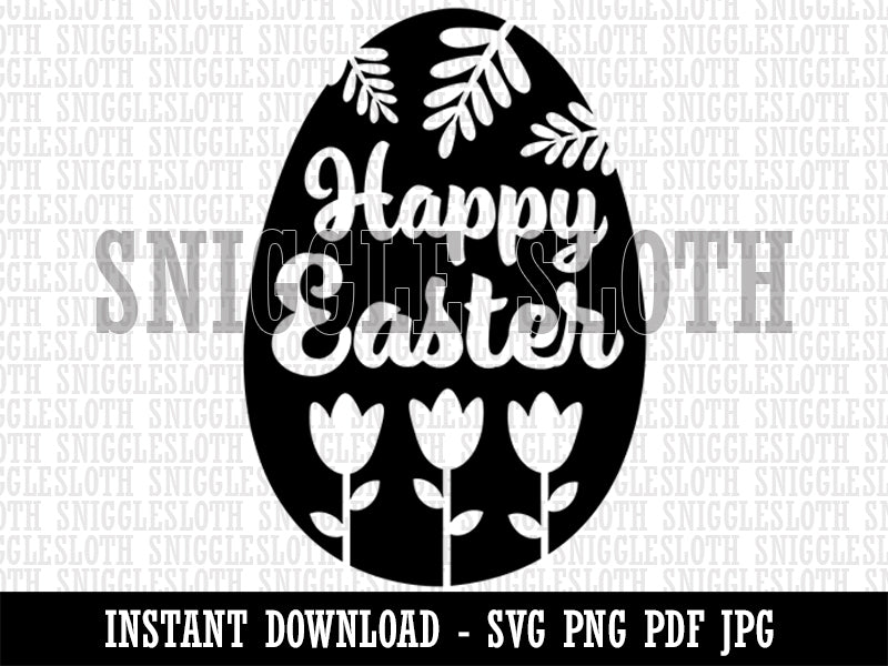 Happy Easter Egg Flowers Clipart Digital Download SVG PNG JPG PDF Cut Files