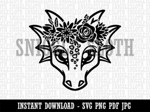 Dragon Wearing a Flower Crown Clipart Digital Download SVG PNG JPG PDF Cut Files
