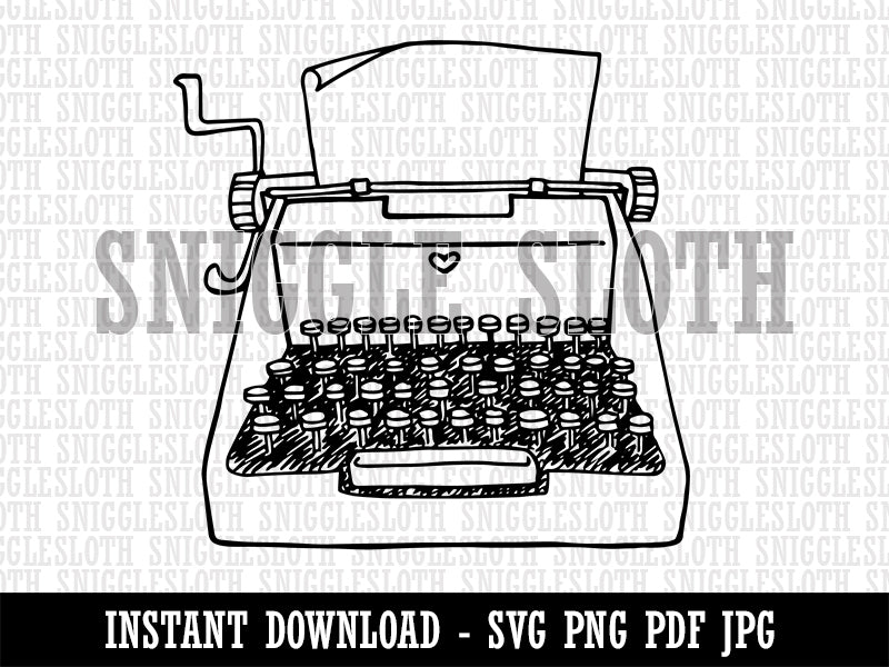 Retro Hand Drawn Vintage Typewriter With Blank Paper Clipart Digital Download SVG PNG JPG PDF Cut Files