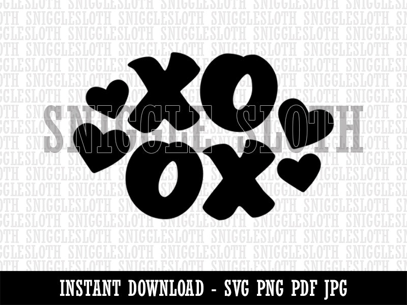 XOXO with Hearts and Love Clipart Digital Download SVG PNG JPG PDF Cut Files