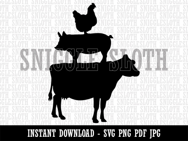 Chicken Pig Cow Stacked Clipart Digital Download SVG PNG JPG PDF Cut Files