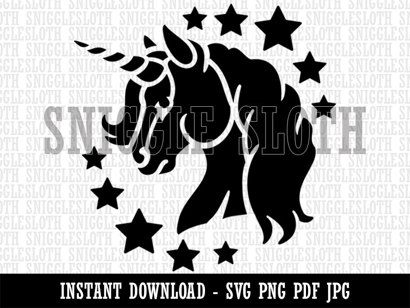 Magical Unicorn Head Clipart Digital Download SVG PNG JPG PDF Cut Files