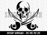 Pirate Skull and Swords Jolly Roger Clipart Digital Download SVG PNG JPG PDF Cut Files