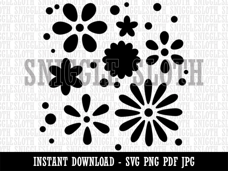 Sweet Geometric Flowers and Dots Seamless Repeating Pattern Clipart Digital Download SVG PNG JPG PDF Cut Files