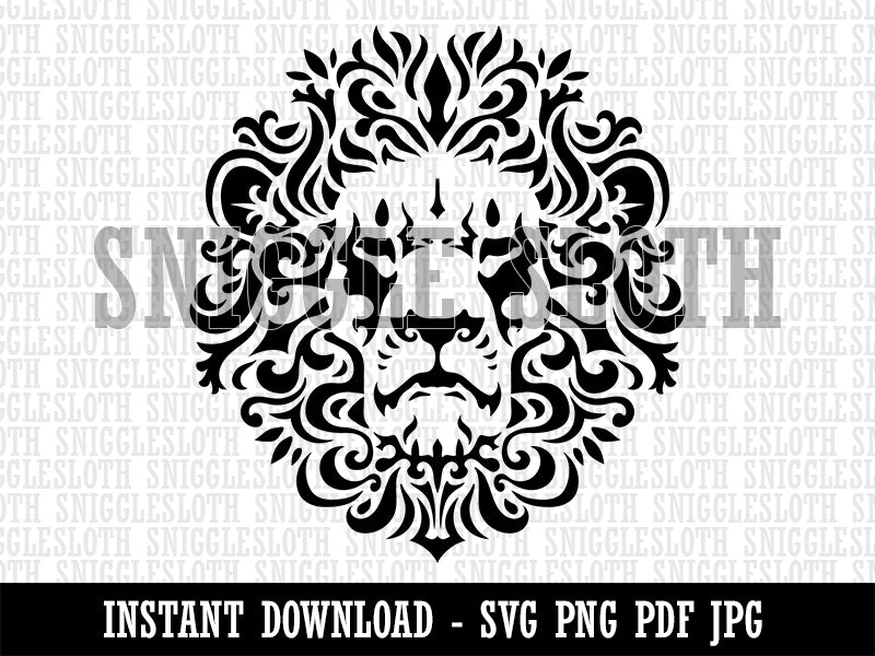 Arabesque Floral Decorative Lion Head Clipart Digital Download SVG PNG JPG PDF Cut Files