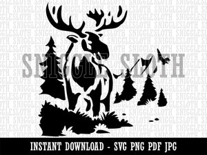 Wild Moose in Rocky Mountains Nature Clipart Digital Download SVG PNG JPG PDF Cut Files