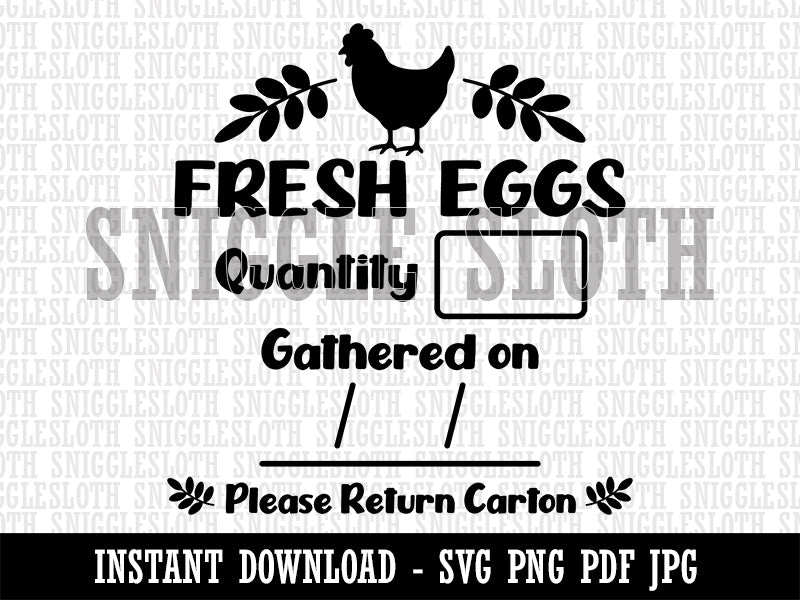 Fresh Eggs Return Carton Label Quantity Date Clipart Digital Download SVG PNG JPG PDF Cut Files