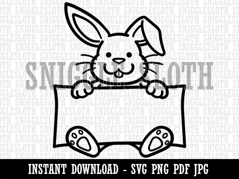 Easter Bunny Holding Blank Sign Clipart Digital Download SVG PNG JPG PDF Cut Files