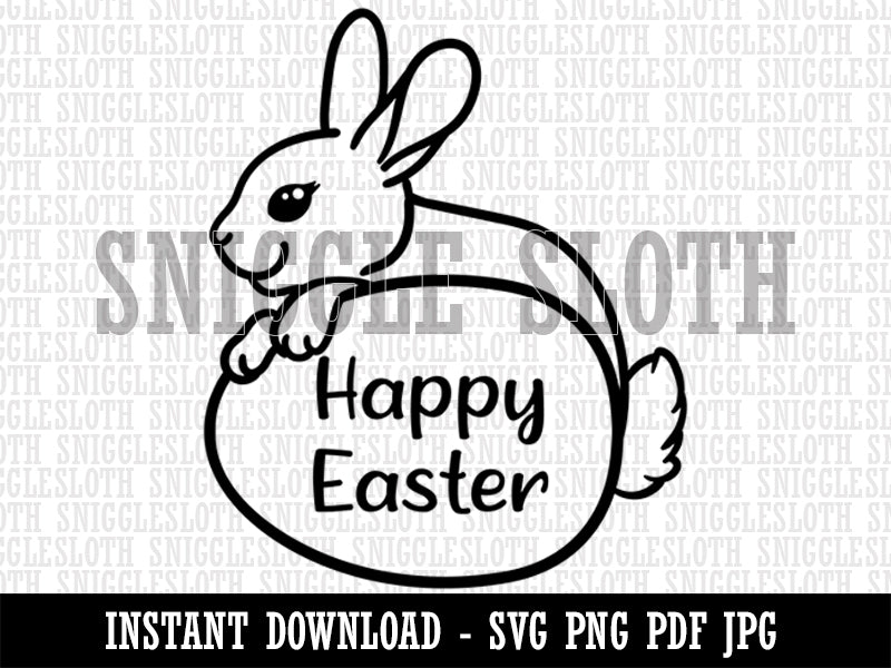 Happy Easter Bunny Behind Egg Clipart Digital Download SVG PNG JPG PDF Cut Files