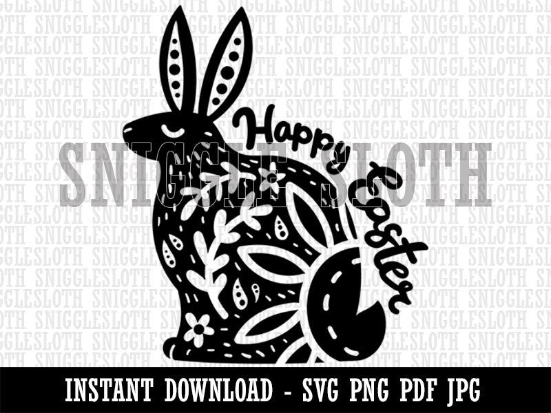 Happy Easter Floral Designer Bunny Clipart Digital Download SVG PNG JPG PDF Cut Files