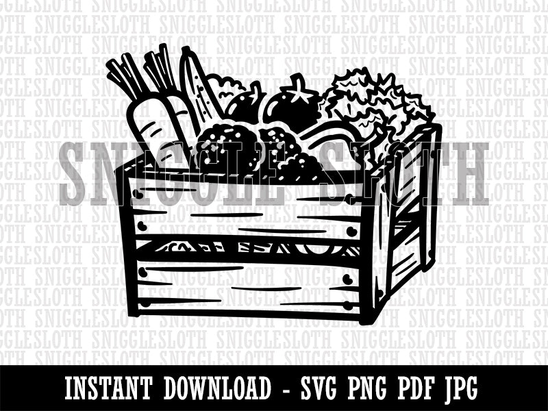 Wooden Vegetable Crate from the Garden Clipart Digital Download SVG PNG JPG PDF Cut Files