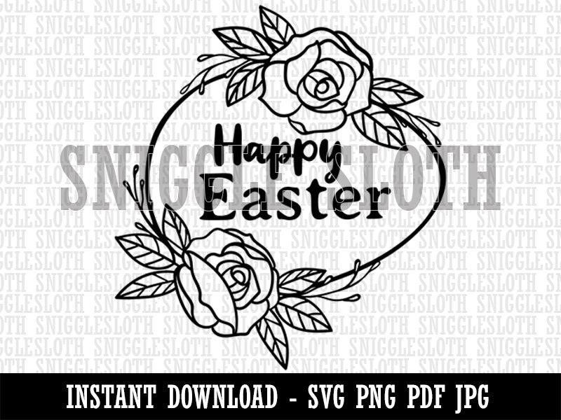 Happy Easter Egg with Elegant Roses Clipart Digital Download SVG PNG JPG PDF Cut Files