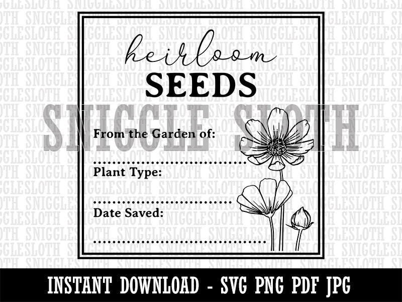 Heirloom Seed Packet Label for Flowers Vegetable Fruits Clipart Digital Download SVG PNG JPG PDF Cut Files