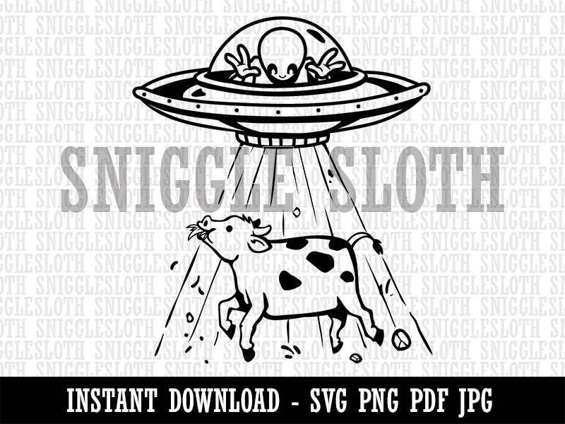 Alien UFO Abducting a Cow Clipart Digital Download SVG PNG JPG PDF Cut Files