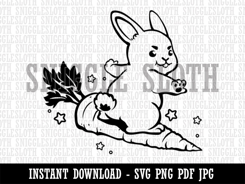 Cute Kawaii Bunny Rabbit Surfing on Carrot Easter Clipart Digital Download SVG PNG JPG PDF Cut Files
