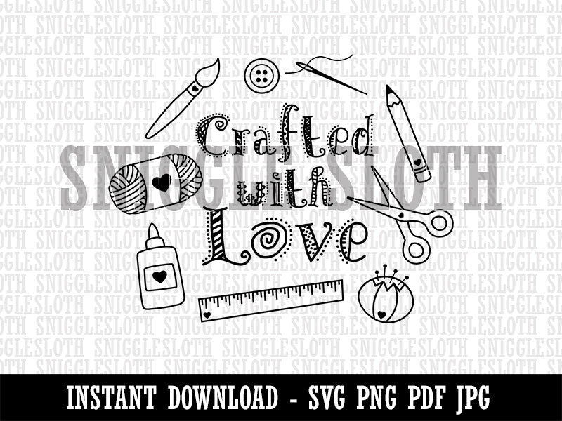 Crafted with Love Crafting Sewing Clipart Digital Download SVG PNG JPG PDF Cut Files