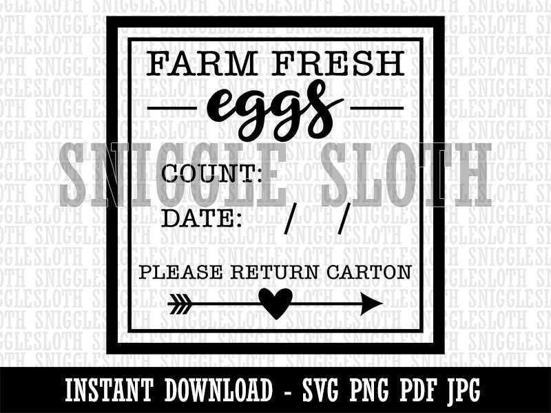 Farm Fresh Eggs Label with Count Date Clipart Digital Download SVG PNG JPG PDF Cut Files