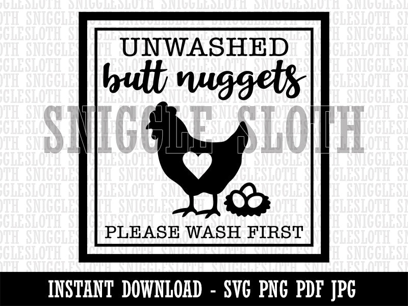 Unwashed Butt Nuggets Eggs Please Wash Clipart Digital Download SVG PNG JPG PDF Cut Files