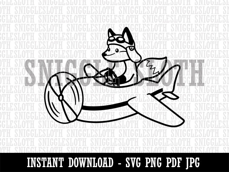 Fox Flying an Airplane Plane Clipart Digital Download SVG PNG JPG PDF Cut Files
