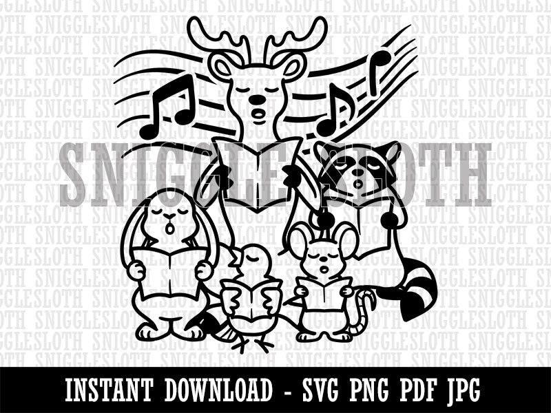 Woodland Animal Choir Singing Deer Rabbit Raccoon Mouse Bird Clipart Digital Download SVG PNG JPG PDF Cut Files