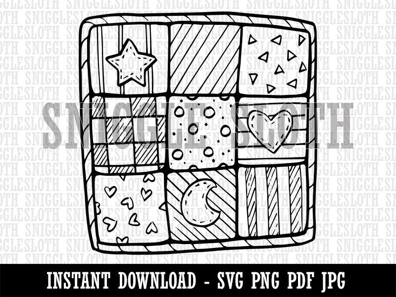 Charming Hand Drawn Quilt Doodle Sewing Quilting Clipart Digital Download SVG PNG JPG PDF Cut Files