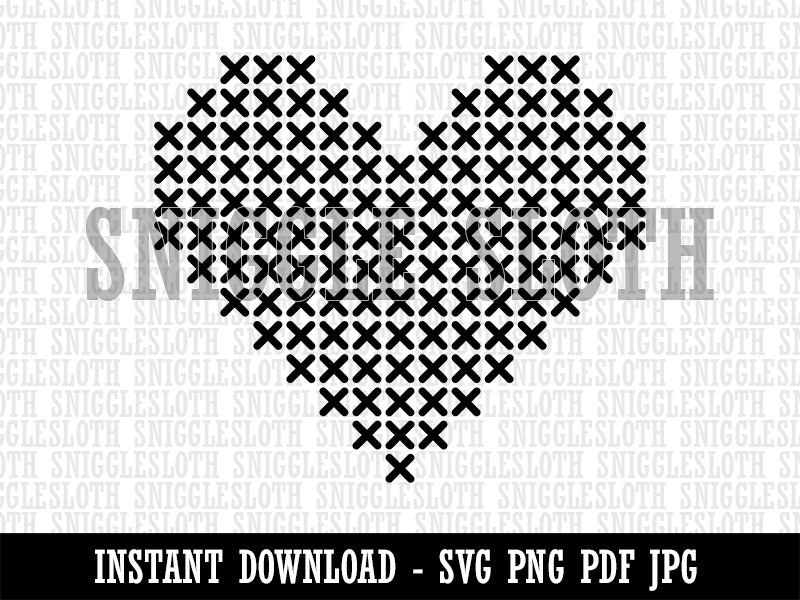 Cross Stitched Heart Clipart Digital Download SVG PNG JPG PDF Cut Files