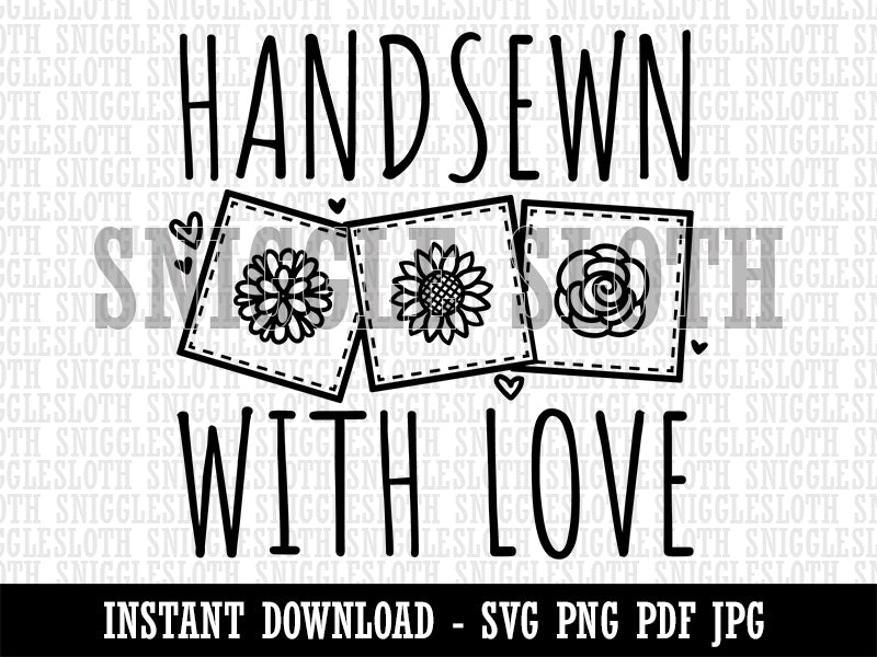 Handsewn with Love Flower Quilt Blocks Sewing Crafts Clipart Digital Download SVG PNG JPG PDF Cut Files