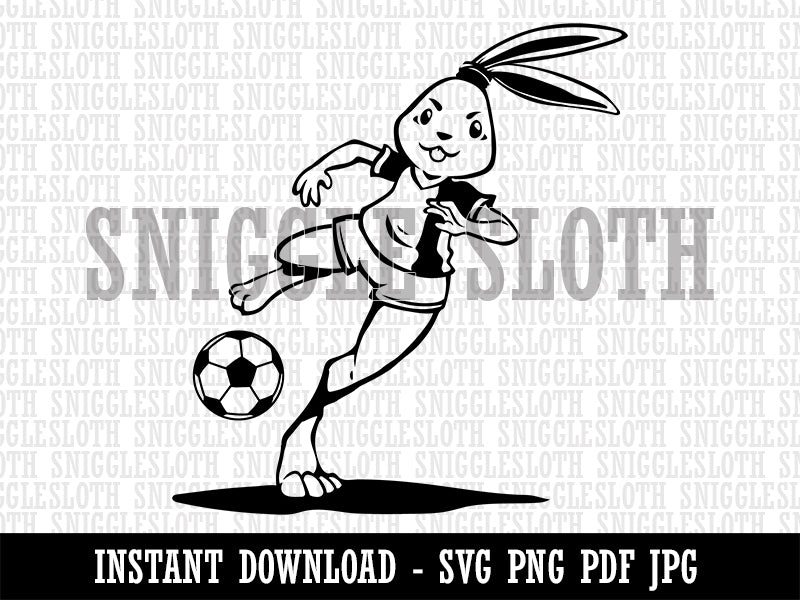 Athletic Bunny Rabbit Kicking Soccer Ball Football Clipart Digital Download SVG PNG JPG PDF Cut Files