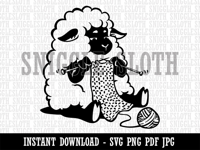 Cute Sheep Knitting with Wool Yarn Clipart Digital Download SVG PNG JPG PDF Cut Files