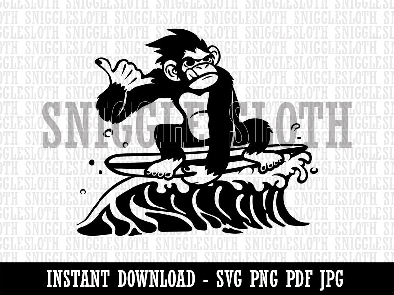 Gnarly Surfer Chimpanzee Ape on Wave Clipart Digital Download SVG PNG JPG PDF Cut Files