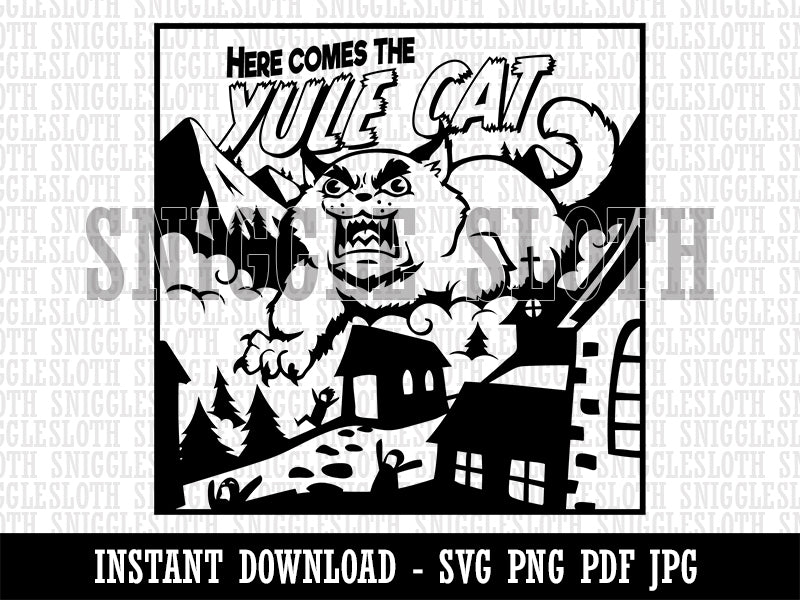 Here Comes the Yule Cat Icelandic Myth Folklore Christmas Clipart Digital Download SVG PNG JPG PDF Cut Files
