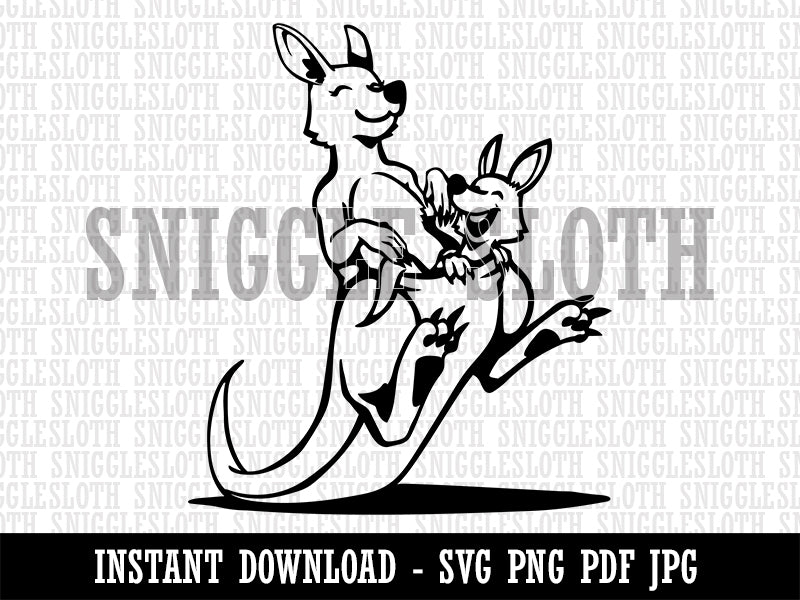 Mother Kangaroo with Baby Joey in Pouch Clipart Digital Download SVG PNG JPG PDF Cut Files
