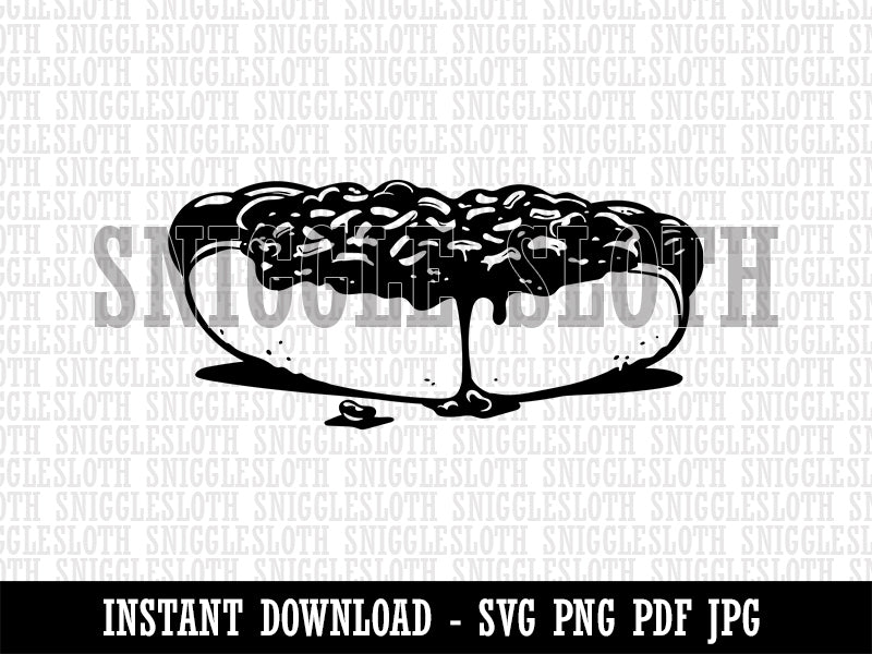 Sloppy Messy Chili Cheese Dog Plump Hotdog Frank on a Bun Clipart Digital Download SVG PNG JPG PDF Cut Files